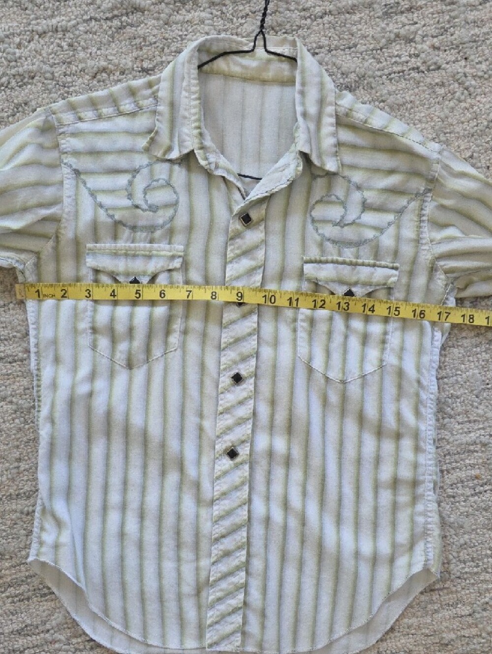 VTG Striped Snap-Up Western Shirt in Green and White - Picture 5 of 9